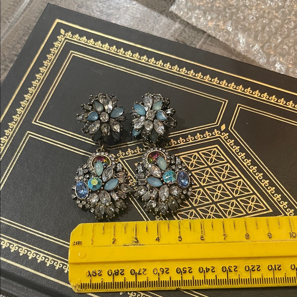 Blue Crystal Floral Cluster Drop Earrings